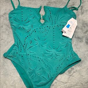 Time and Tru Green Eyelet One-Piece swimsuit